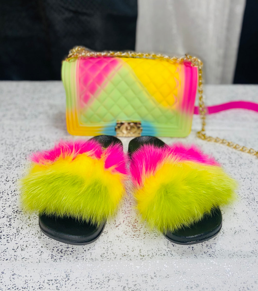 Candy Fur Slides and Jelly Bag Set BlessUp Collections