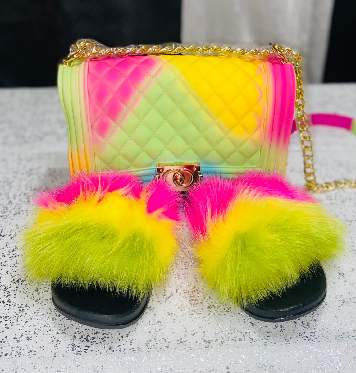 Candy Fur Slides and Jelly Bag Set BlessUp Collections