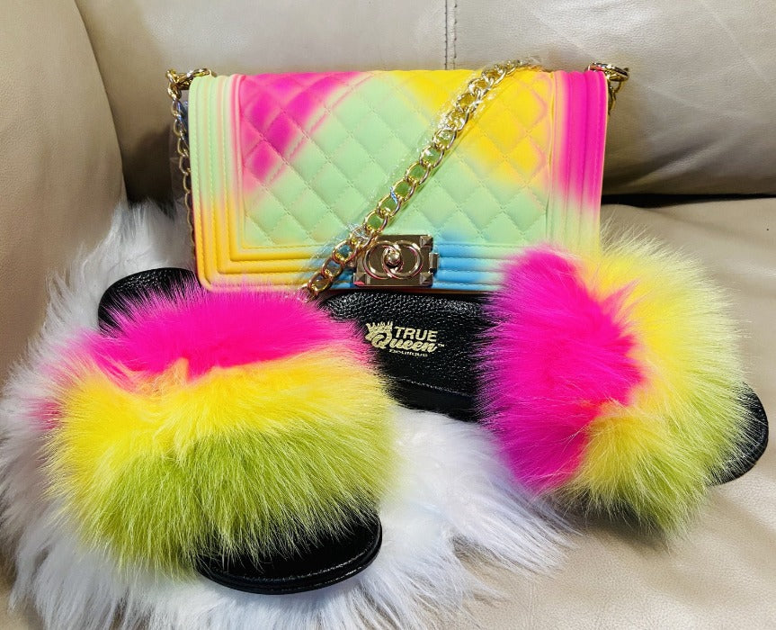 Candy Fur Slides and Jelly Bag Set BlessUp Collections