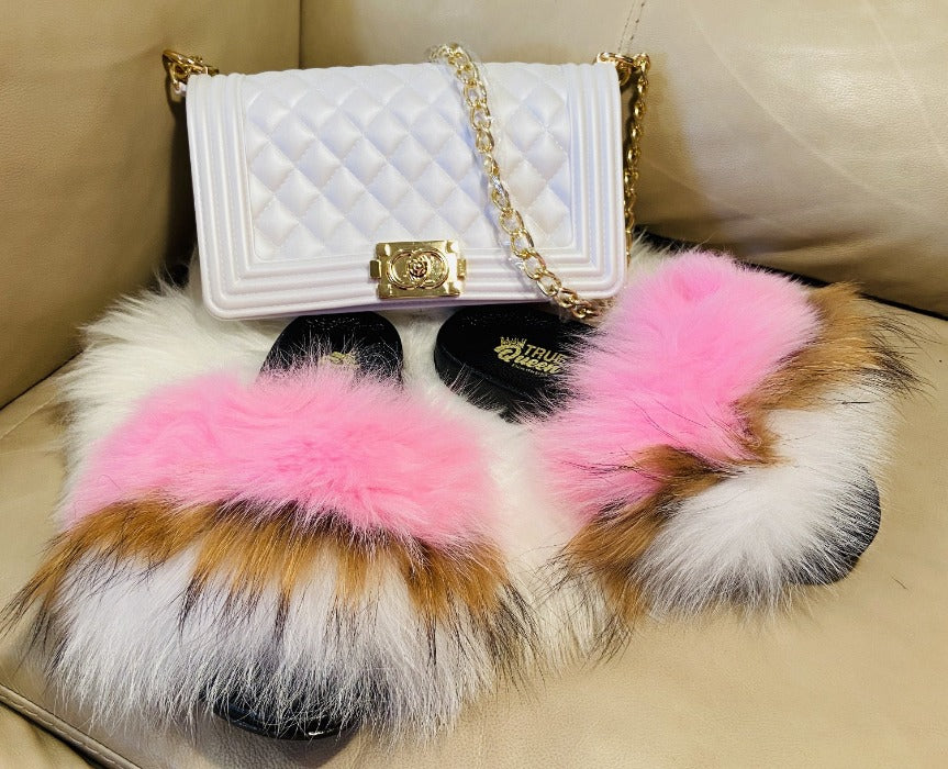 Fur slides with matching purse cheap new arrivals