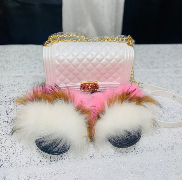 Fur Lover Slides and Jelly Bag Set