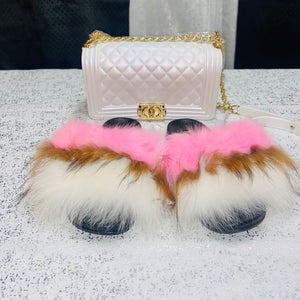 Fur Lover Slides and Jelly Bag Set