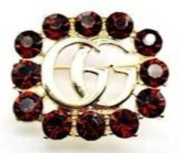 Double G Letter Crystal Brooch Pins