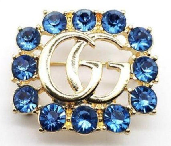 Double G Letter Crystal Brooch Pins