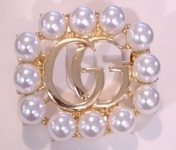 Double G Letter Crystal Brooch Pins