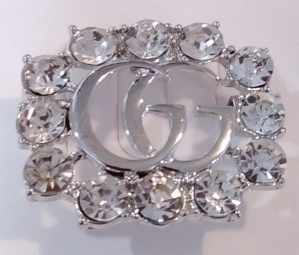 Double G Letter Crystal Brooch Pins