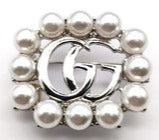 Double G Letter Crystal Brooch Pins