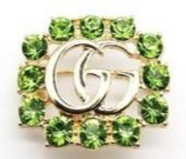 Double G Letter Crystal Brooch Pins