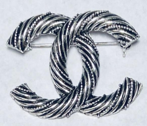 Silver Black Swirl Brooch Pin