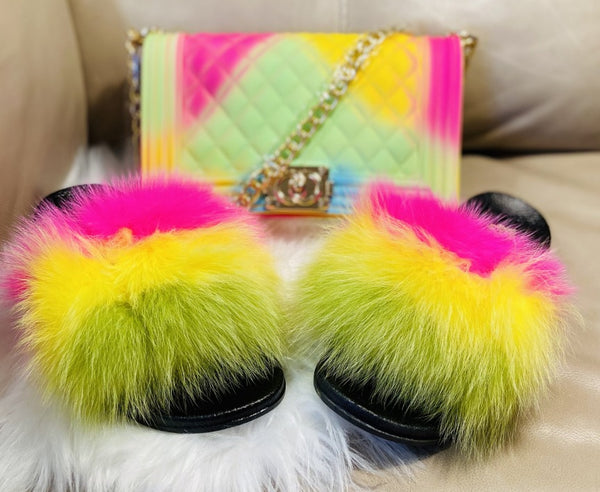 Candy Fur Slides and Jelly Bag Set