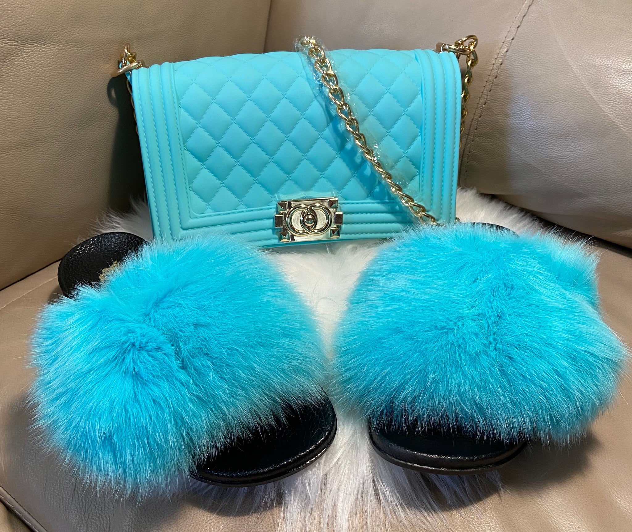 Blue best sale furry slides